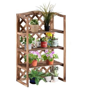 Outsunny Suport pentru flori Scăriță pentru flori Raftul pentru plante 3 etaje Lemn de brad (Model8) | Aosom Romania imagine