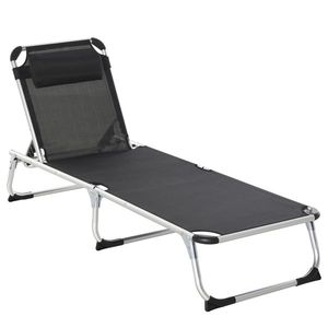 Outsunny Șezlong soare pliabil șezlong de grădină cu pernă de cap șezlong de camping până la 120 kg pentru parcuri în aer liber, grădină, negru | Aosom Romania imagine