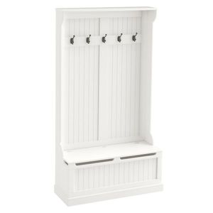 HOMCOM Mobilier de intrare cu banc cuier 3 în 1, 5 cârlige, banc de depozitare pentru sufragerie, coridor 96 x 34 x 179, 7 cm crem | Aosom Romania imagine