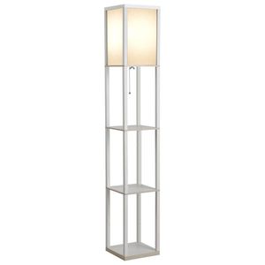 HOMCOM Lampă de Podea 40W cu 3 Rafturi Integrate și Comutator de Picior, Lampă Modernă din MDF și Acrilic, 26x26x160 cm, Alb | Aosom Romania imagine
