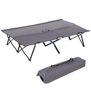 Outsunny Pat de camp pliabil dublu 2 persoane 193 x 125 x 40 cm poliester Oxford metal gri | Aosom Romania imagine