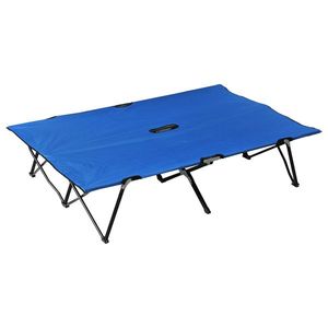 Outsunny Pat de campanie dublu pliabil pentru 2 persoane până la 136 kg 193 x 125 x 40 cm poliester Oxford metal albastru | Aosom Romania imagine