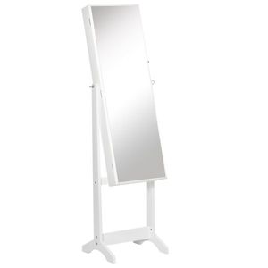 HOMCOM Oglindă Portbijuterii, Dulap Portbijuterii cu Unghi Reglabil, Organizator pentru Inele, Coliere, Cercei, Încuietoare cu Cheie, pentru Dormitor, Living, 46x36.5x151.5cm, Alb | Aosom Romania imagine