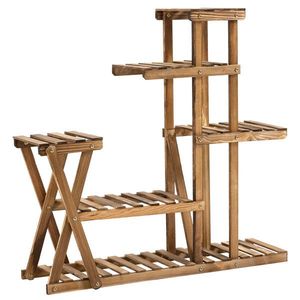 Outsunny Étagère à Fleurs en Bois Supports de Pots Porte Plante Bois 6 rafturi - dim. 98L x 28l x 95H cm - Lemn de Brad tratat carbonizare pentru Interior Grădină Terasă Balcon | Aosom Romania imagine