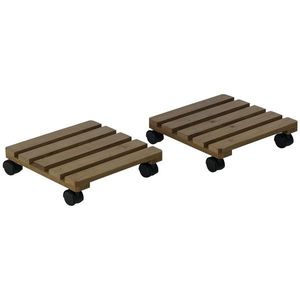 Outsunny Lot de 2 suporturi pentru plante pătrate, purtător de plante cu roți, suport pentru ghivece, pentru interior și exterior | Aosom Romania imagine