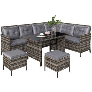 Outsunny Set de mobilier de grădină din PE-Rattan, pentru 5 persoane, Set de lounge din rattan, perne detașabile, Gri + Maro | Aosom Romania imagine