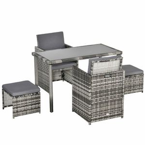 Outsunny Polyrattan Sitzgruppe pentru 4 persoane Essgruppe Gartenset Garnitur cu Pernă, Gri | Aosom Romania imagine