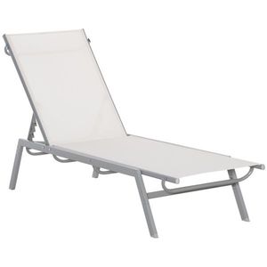 Outsunny Şezlong de Gradina Relaxliege cu Spătar Reglabil în 5 Trepte din Metal Crem 170 x 58 x 97 cm | Aosom Romania imagine