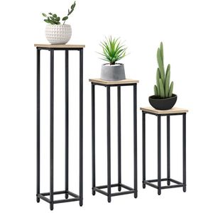 Outsunny Set de 3 suporturi pentru ghivece portplante patrate empilabile - 21 x 21 x 50/70/90 cm - otel | Aosom Romania imagine