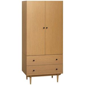 HOMCOM Dulap pentru haine dulap de depozitare pardesiu cu 2 uși, 2 sertare și bară pentru agățat - 80 x 52 x 180 cm - aspect lemn | Aosom Romania imagine
