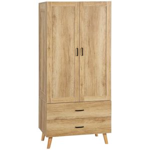 HOMCOM Dulap Dormitor 2 Uși cu 2 Sertare și Bară pentru Umerașe 80x54x180 cm Lemn | Aosom Romania imagine