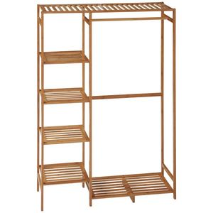 HOMCOM Portant pentru haine din bambus cu raft de depozitare pe 6 niveluri și bară de suspendare, 90x30x145cm, lemn natural | Aosom Romania imagine
