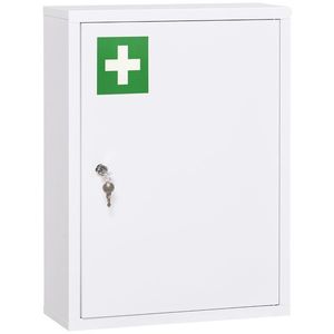 kleankin Dulap de medicamente, 3 rafturi, ușă blocabilă, carcasă de oțel stabilă, alb, 40 x 15 x 53, 5 cm | Aosom Romania imagine