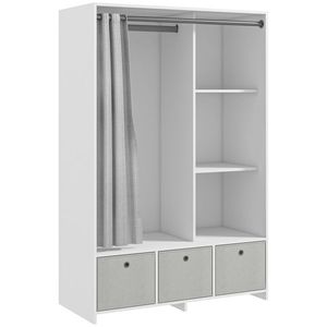 HOMCOM Dulap pentru haine dulap de depozitare cu bară cortină 3 sertare din material textil detașabile 105 x 48 x 160 cm alb | Aosom Romania imagine
