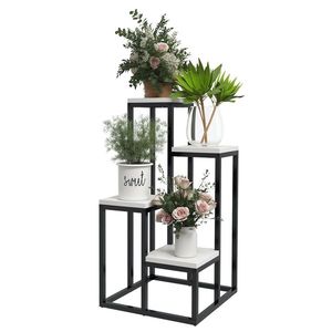Outsunny Raft pentru plante raft pentru flori din metal și lemn, 4 nivele de înălțimi diferite, stil industrial, 34 x 34 x 66 cm | Aosom Romania imagine