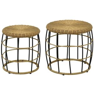 Outsunny Set de 2 mese de cafea gigogne pentru grădină, masă de aplicație rotundă îmbinabilă, rășină imitație ratan kaki închis | Aosom Romania imagine