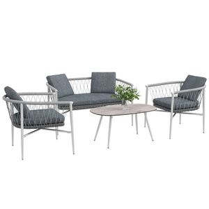 Outsunny Mobilier de grădină, 4 piese, Funcție de leagăn, Perne pentru șezut, Rattan PE, Cadru metalic, Gri | Aosom Romania imagine