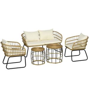 Outsunny Set de mobilier de grădină din răchită, Set de lounge pentru exterior, Stil Boho, Set de 5 piese, 145 x 70 x 78 cm, Crem + Natur + Negru | Aosom Romania imagine