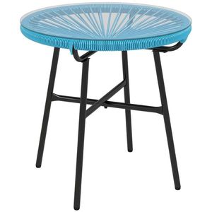 Outsunny Masă de cafea rotundă de grădină din rășină imitând rattanul metal și blat sticlă temperată Ø 50 x 50H cm | Aosom Romania imagine