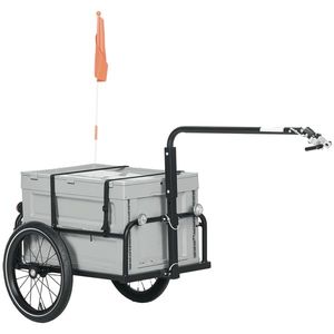 HOMCOM Remorcă pentru bicicletă cu cutie de depozitare detasabilă și pliabilă de 65L, reflectoare de siguranță, capacitate maximă 40KG, gri | Aosom Romania imagine