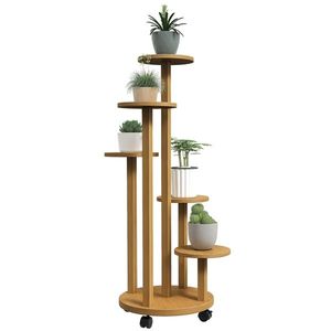 Outsunny Suport pentru plante din bambus rafturi rotunde pentru flori suport pentru ghivece de flori 5 nivele lemn natural | Aosom Romania imagine
