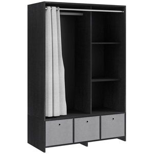 HOMCOM Dulap penderie dulap de depozitare cu tringle cortină 3 nișe și 3 sertare din material textil detașabile 105 x 48 x 160 cm | Aosom Romania imagine