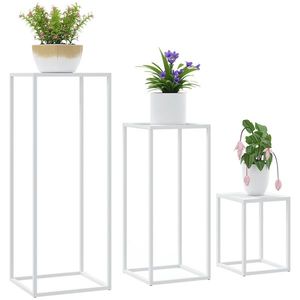 Outsunny Lot de 3 suporturi pentru plante pătrate din metal, empilabile interior și exterior, pentru grădină, balcon, casă, alb | Aosom Romania imagine