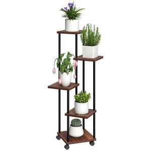 Outsunny Suport pentru flori cu 5 etaje, Suport pentru plante cu 5 niveluri, Design în formă de cascada, ușor de mutat, Lemn, Oțel | Aosom Romania imagine