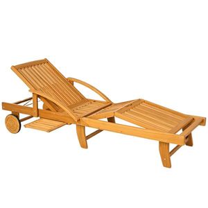 Outsunny Șezlong de grădină pliant din lemn cu masă laterală, role, spătar reglabil în 4 poziții Teak | Aosom Romania imagine