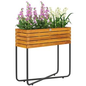 Outsunny Ghiveci cu suport pentru flori găuri de drenaj lemn acacia 62 x 22, 5 x 61 cm efect lemn natural | Aosom Romania imagine