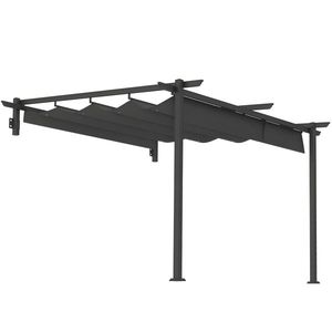Outsunny Pavilion, 3 x 3 m Pergolă, Acoperiș de terasă rezistent la vânt, Montare pe perete, Acoperiș ajustabil, pentru grădină, terasă, Gri închis | Aosom Romania imagine