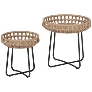 Outsunny Set de 2 mese de cafea din poliratan Ø60/41 cm rotunde rezistente la intemperii, masă de grădină cu picioare X reglabile, maro | Aosom Romania imagine