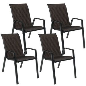 Outsunny Set de 4 scaune de grădină empilabile, fotoliu de exterior cu brațe și acoperământ din rășină țesută maro | Aosom Romania imagine