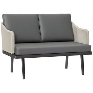 Outsunny Canapea de gradina 2 locuri cu perne din ratan, canapea de exterior structura din otel 110 x 70 x 72 cm gri inchis | Aosom Romania imagine