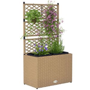 Outsunny Jardiniieră pentru plante cu trei băci în rășină împletită și oțel 57 x 30 x 107 cm nisip | Aosom Romania imagine