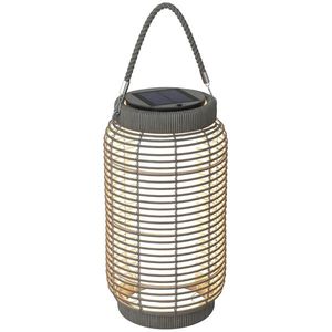 Outsunny Lampadaire d'extérieur solaire en rășină imitată în țesătură luminaire LED de jardin en oțel cu pornire/oprire automată gri | Aosom Romania imagine