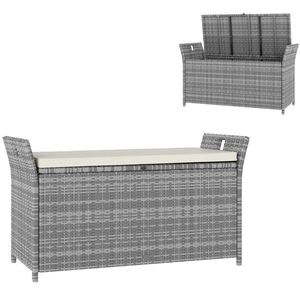 Outsunny Bancă cutie de depozitare exterioară din rășină țesută 250L cu pernă detașabilă, pentru grădină, balcon, crem | Aosom Romania imagine