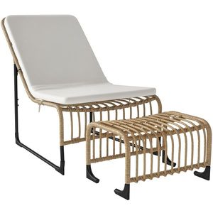 Outsunny Fotoliu de relaxare din ratan cu Fußhocker rezistent la UV, fotoliu de grădină cu perne Bänder 65 x 93 x 80 cm, lemn natural | Aosom Romania imagine