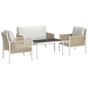Outsunny Set mobilier de grădină din poliratan Set lounge cu canapea dublă scaun masă de sticlă perne 4 persoane Maro+Gri | Aosom Romania imagine