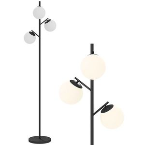 HOMCOM Lampadar de podea în metal cu 3 abajururi globe din sticlă mată albă 40W Ø 27 x 169 cm negru | Aosom Romania imagine