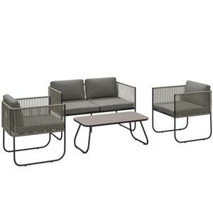 Outsunny Set de mobilier de grădină din poliratan lounge cu canapea, scaun, masă, perne rezistente la intemperii 116 x 60 x 69 cm maro + gri închis | Aosom Romania imagine