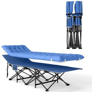 Outsunny Pat pliabil de camping cu saltea pernă buzunar lateral 190 x 65 x 37 cm până la 150 kg Albastru închis | Aosom Romania imagine