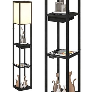 HOMCOM Lampadaire modern cu LED-uri și rafturi cu port USB A+C, comutator la picior pentru salon, cameră, birou, negru | Aosom Romania imagine