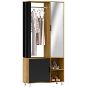 HOMCOM Dulap cameră penderie cu mirror, compartimente deschise, dulap și șipcă de suspendare, 80 x 30 x 170 cm, natural | Aosom Romania imagine
