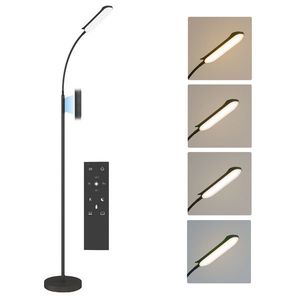 HOMCOM Lampadar de podea de salon cu telecomandă, control tactil, temperatură culori și luminiozitate reglabile, negru | Aosom Romania imagine