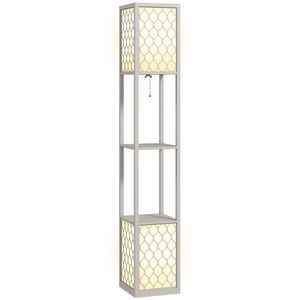 HOMCOM Lampadar cu rafturi 2 lampi 2 rafturi 4 nivele MDF gri model de fagure 26 x 26 x 156 cm gri | Aosom Romania imagine