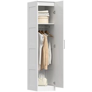 HOMCOM Șifonier Multifuncțional cu Șină pentru Haine, Raft, Ușă cu Închidere Ușoară 40 x 52 x 180 cm Alb | Aosom Romania imagine