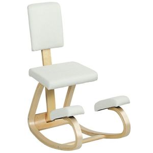 HOMCOM Fotoliu pe genunchi, taburet ergonomic din lemn cu balans și spătar, fotoliu pe genunchi pentru birou acasă, crem | Aosom Romania imagine