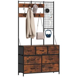 HOMCOM Mobilier de intrare 4 în 1, portmanteau, vestiar cu 7 sertare din material textil și 14 cuiere, 100 x 30 x 183 cm, brun rustic | Aosom Romania imagine
