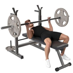HOMCOM Bancă de Greutăți Pliabilă cu 8 Înălțimi Reglabile și Suport pentru Halteră, 140x73x98-122 cm, Gri | Aosom Romania imagine